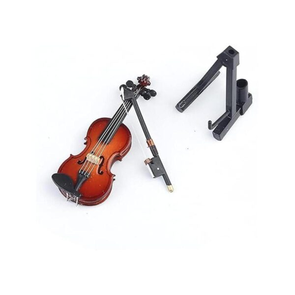 Dselvgvu Violín miniatura de madera con soporte lazo y