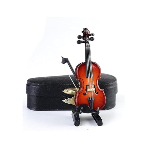 Dselvgvu Violín miniatura de madera con soporte lazo y