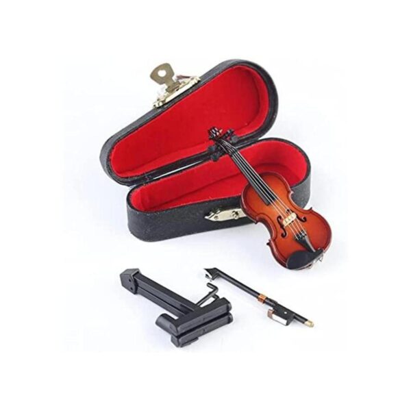 Dselvgvu Violín miniatura de madera con soporte lazo y