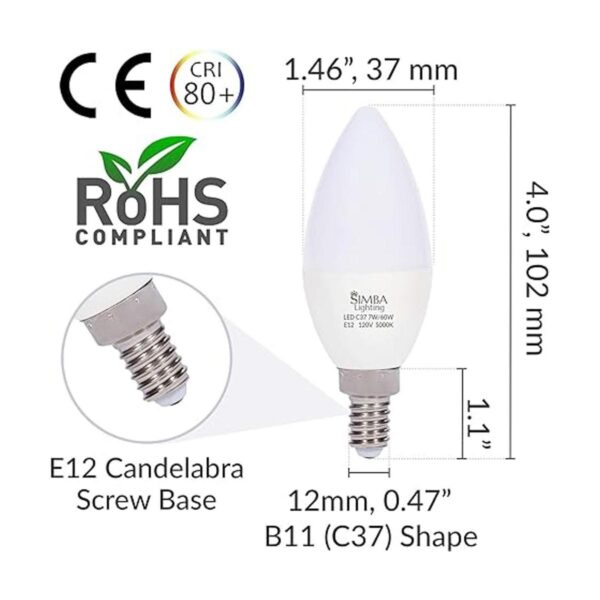 Simba Lighting Bombillas LED de candelabro B11 C37 con_2