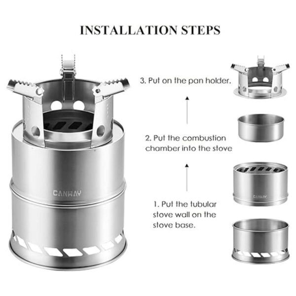 Canway estufa de leña portátil de acero inoxidable