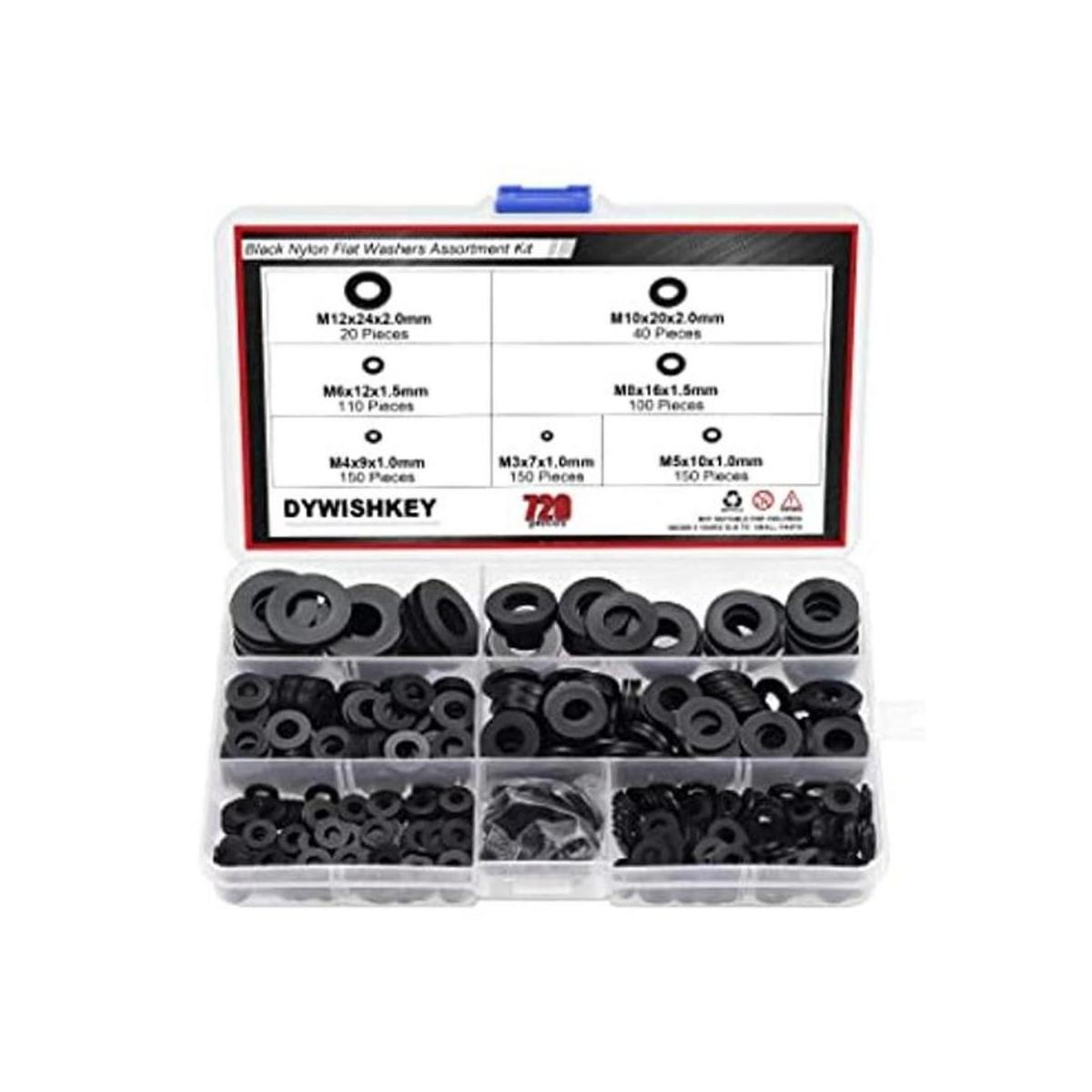 DYWISHKEY Kit surtido de 720 arandelas planas de nailon