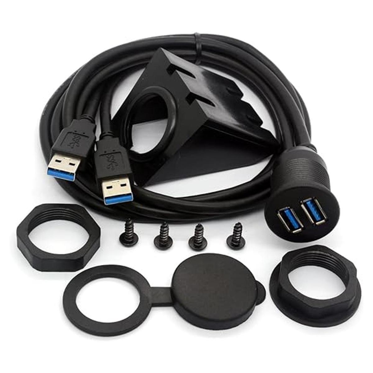 USB 3.0 Flush Mount Cable Dual USB Flush Dash Panel Mount