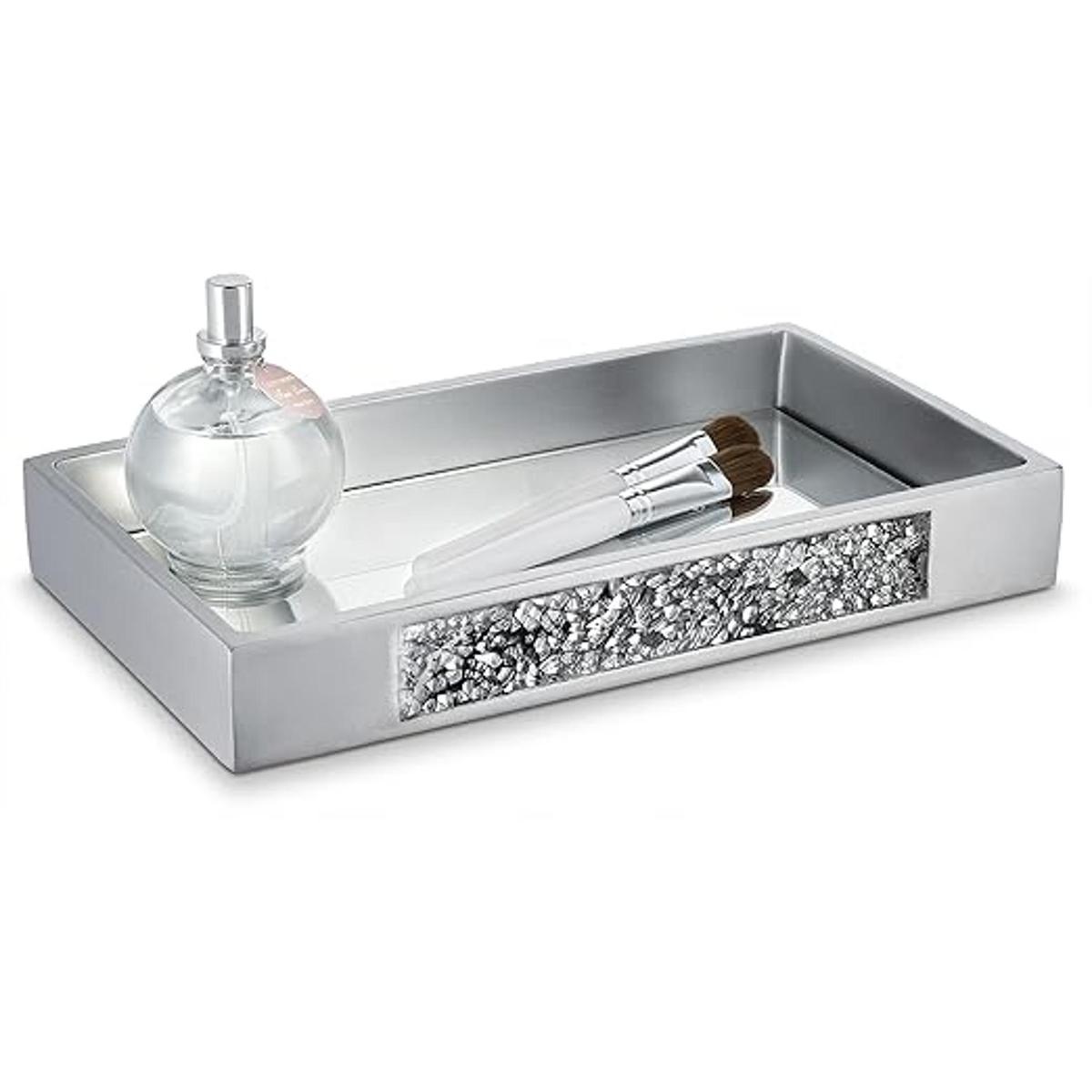 Creative Scents Bandeja de baño de mosaico plateado