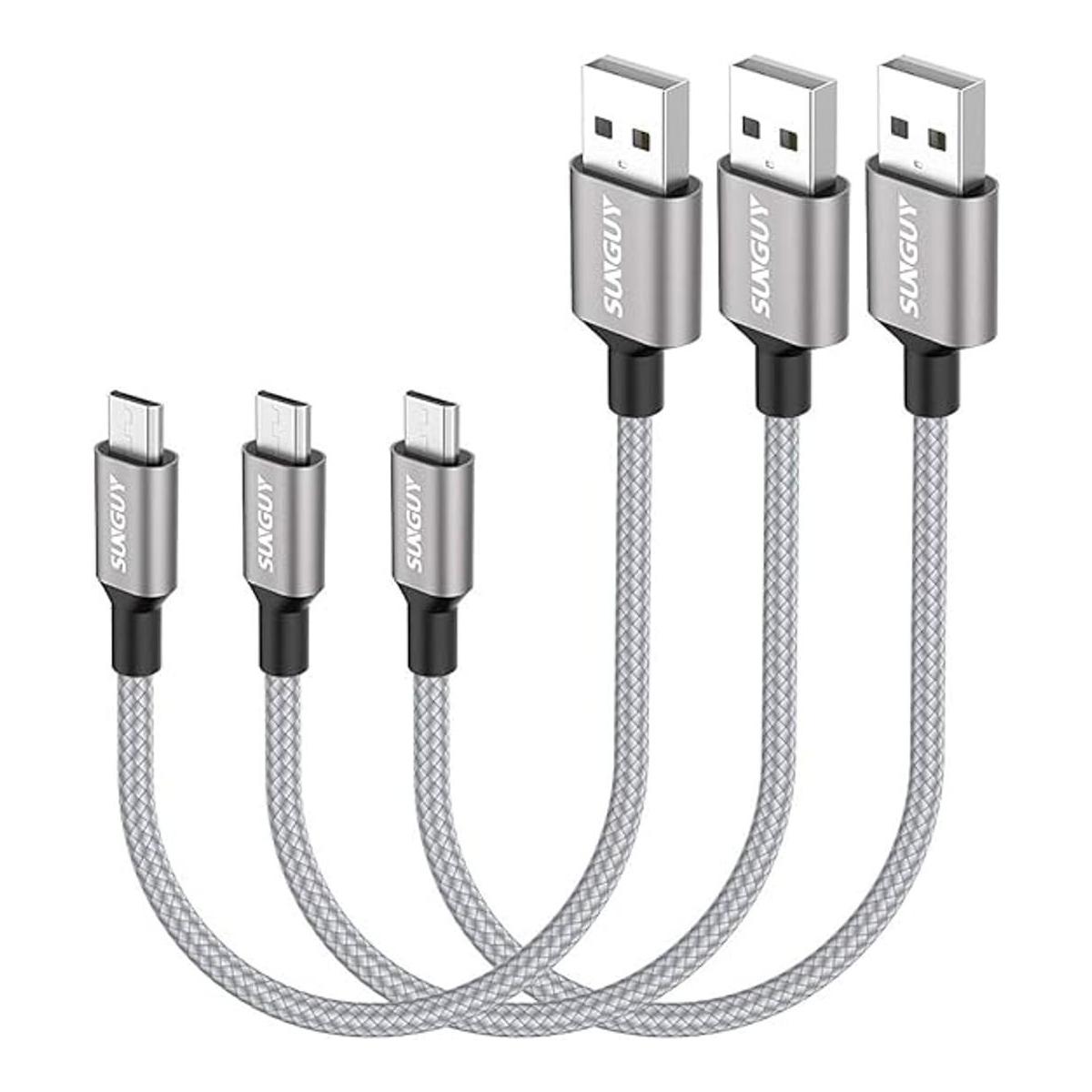 SUNGUY Cable micro USB corto de 1.5 pies 3 unidades
