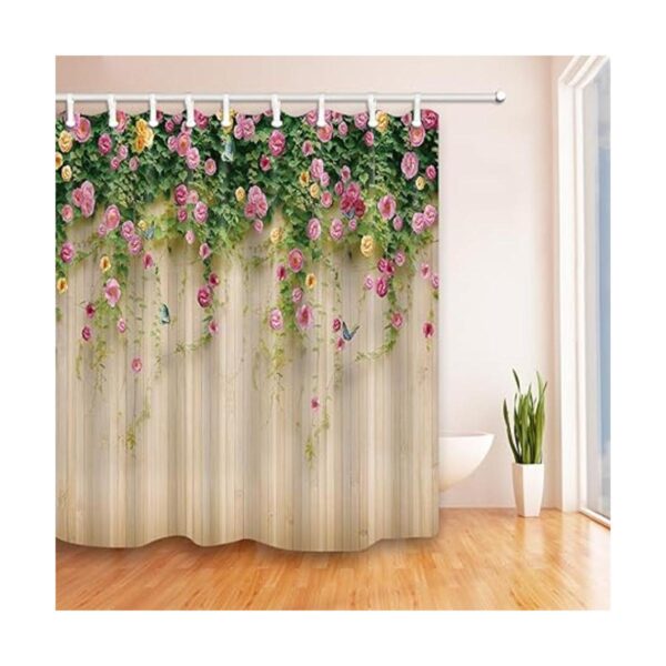 JAWO Cortinas de ducha florales de romero 3D con mariposa_2