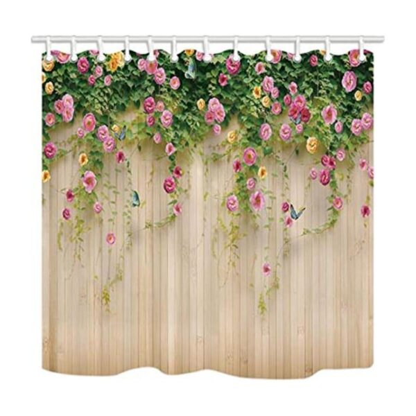 JAWO Cortinas de ducha florales de romero 3D con mariposa_1