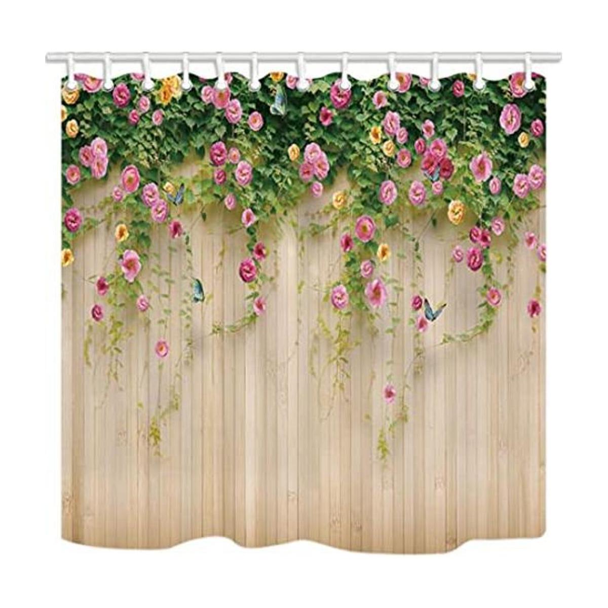 JAWO Cortinas de ducha florales de romero 3D con mariposa