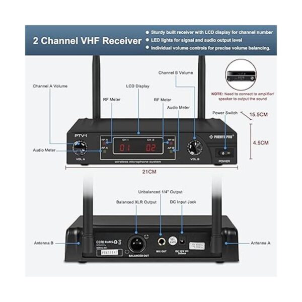 Sistema de micrófono inalámbrico Phenyx Pro VHF juego de_2