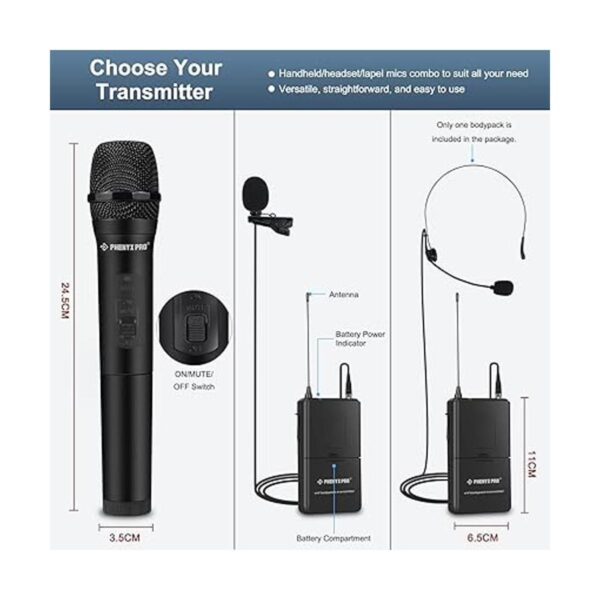 Sistema de micrófono inalámbrico Phenyx Pro VHF juego de_3