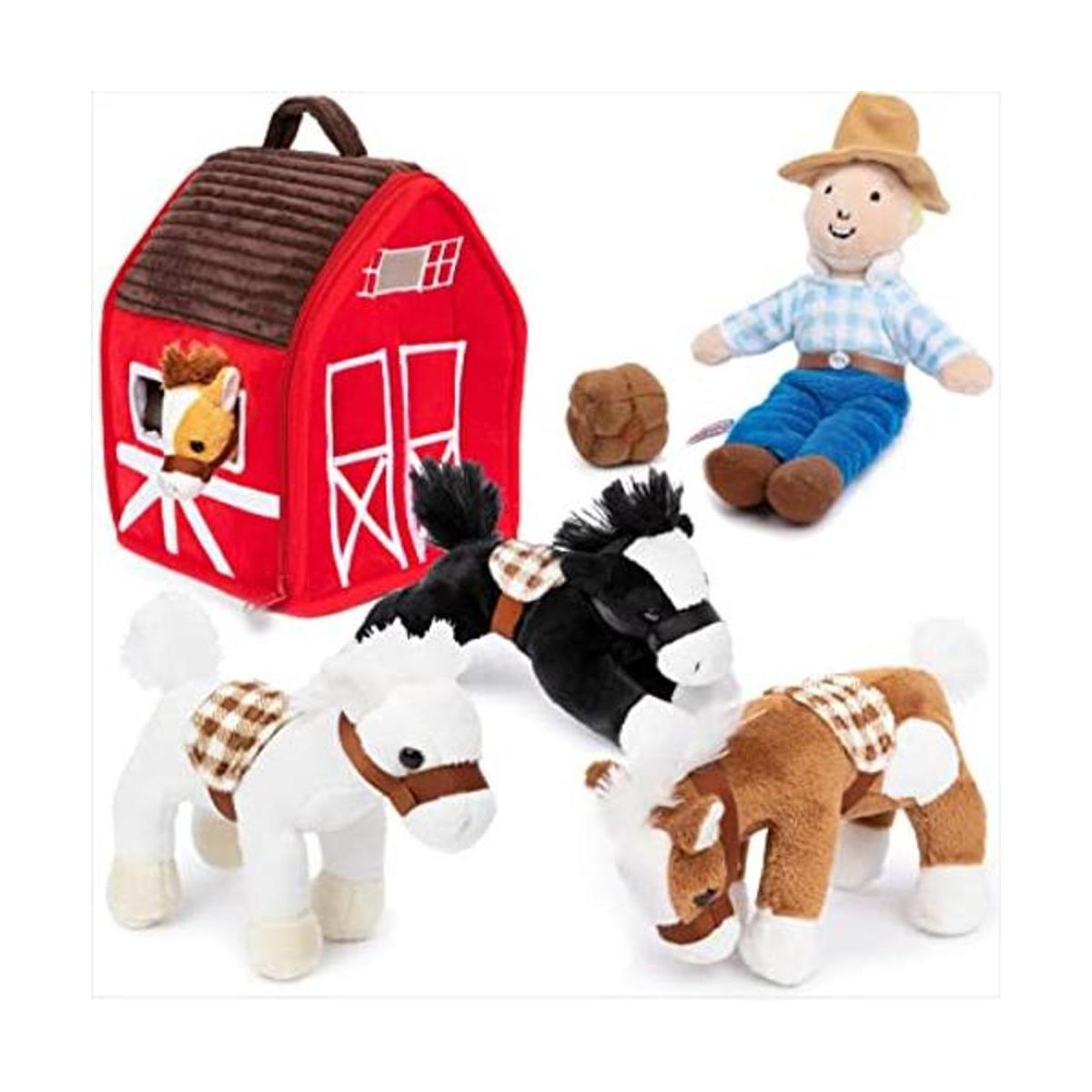 Prextex Casa de granja de felpa con caballos de felpa