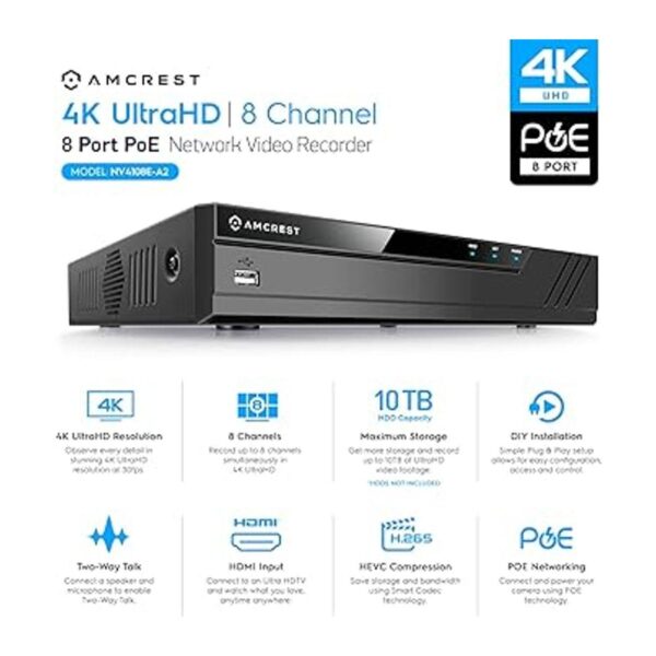 Amcrest NV4108EA2 4K 8CH POE NVR 1080p3MP4MP5MP8MP_2