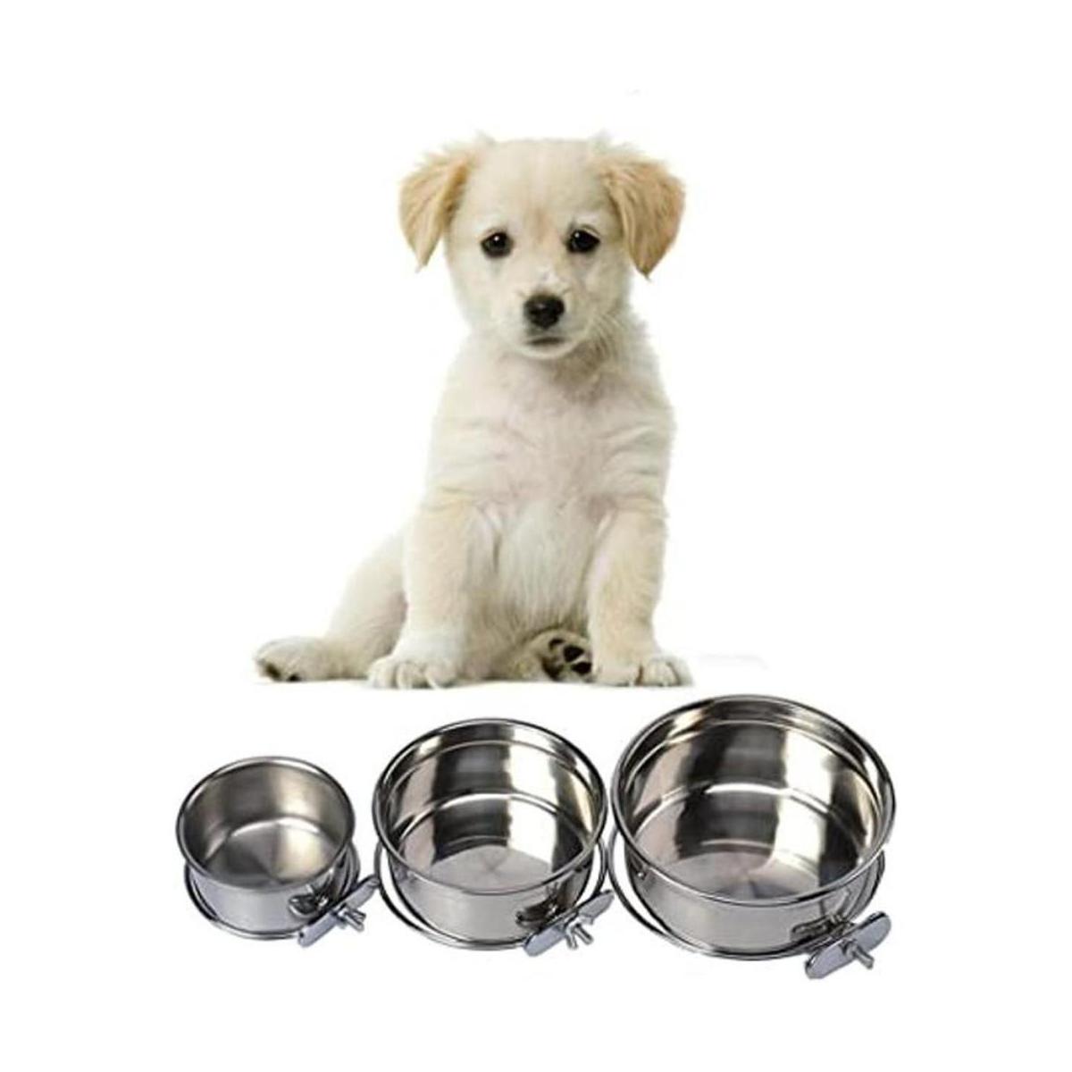 Cuenco de acero inoxidable con abrazadera para perros