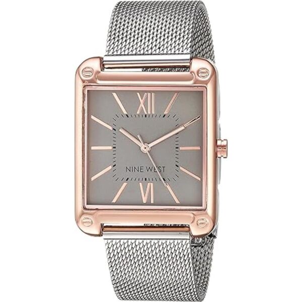 Nine West Reloj de pulsera de malla con esfera de rayos_1