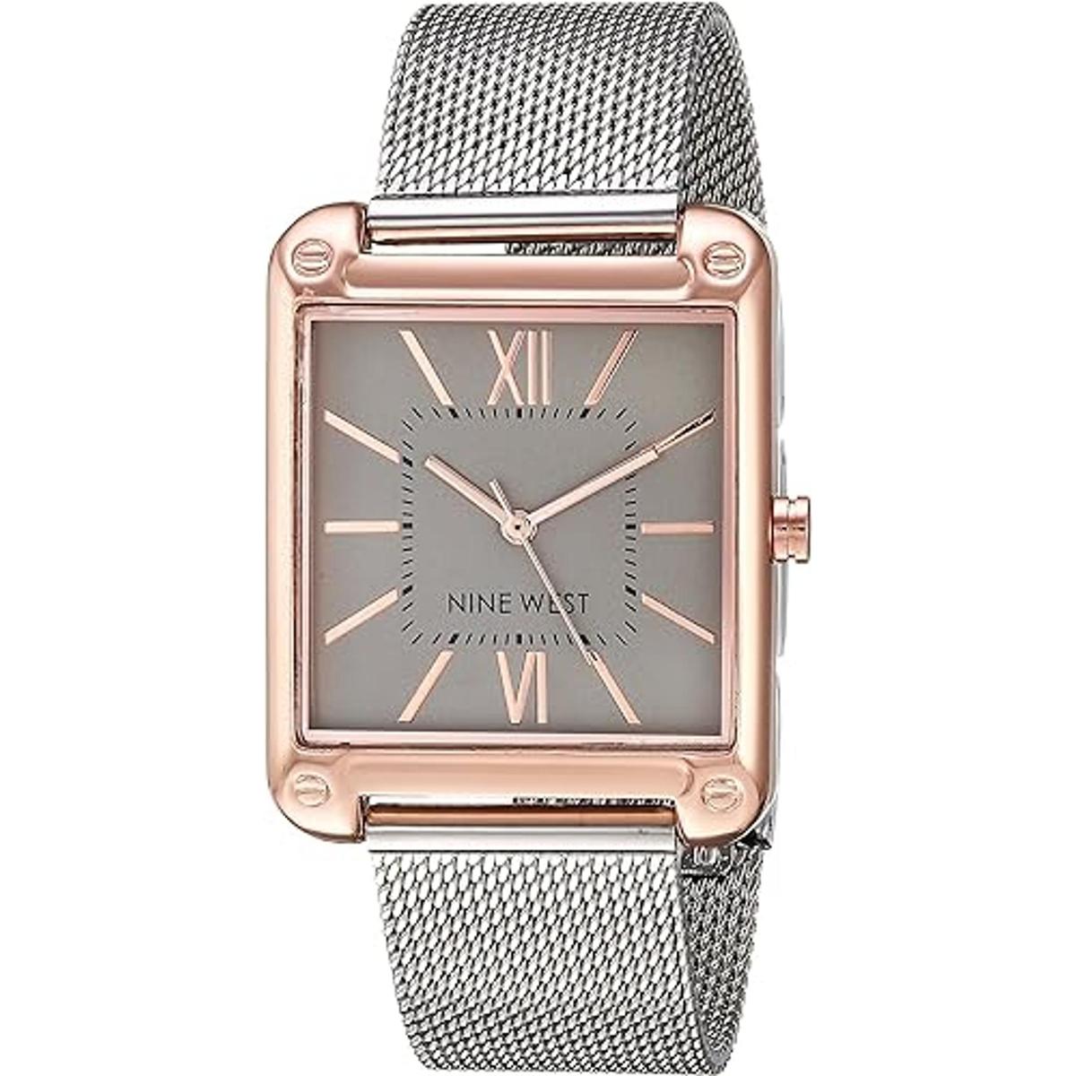 Nine West Reloj de pulsera de malla con esfera de rayos