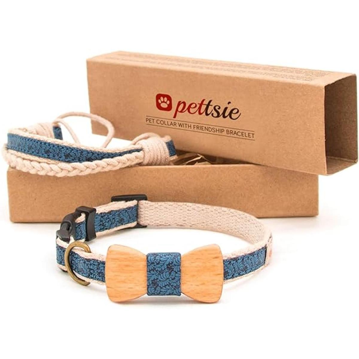 Pettsie Collar de perro a juego con pajarita y pulsera de