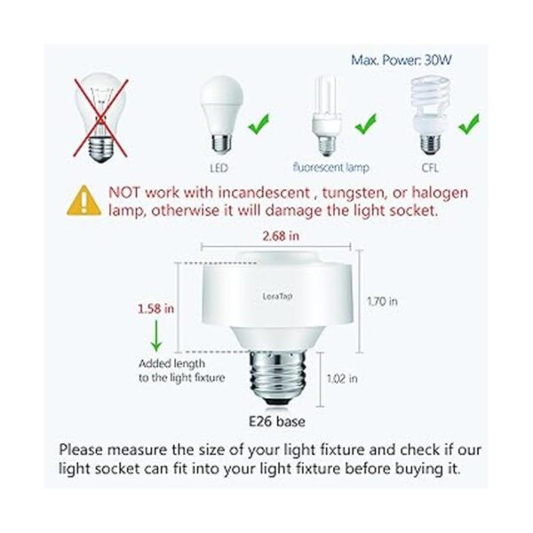 LoraTap Control remoto inalámbrico E26 enchufe de luz con