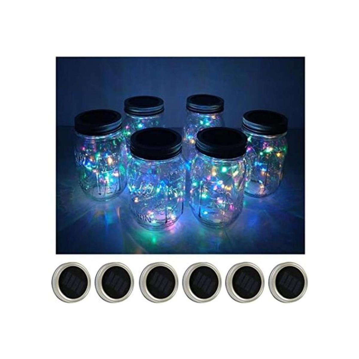 Paquete de 6 luces de tarro Mason de 10 luces LED solares