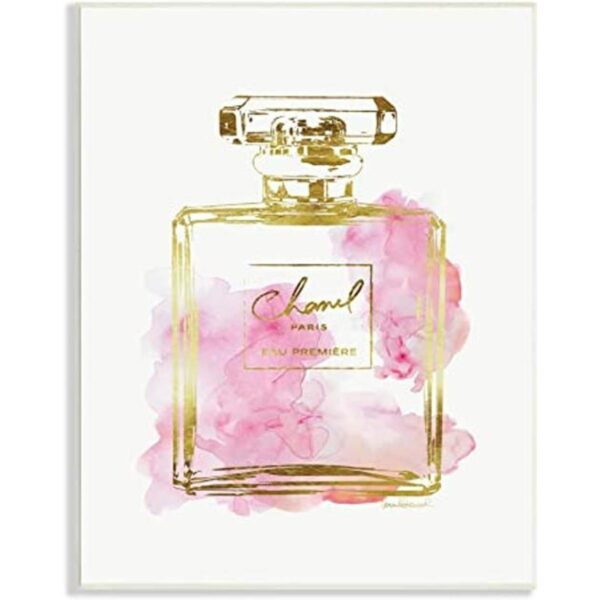Stupell Industries Glam Botella de perfume dorada y rosa_1