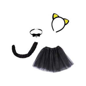 Disfraz de gato negro de Halloween de 4 piezas para niñas_1