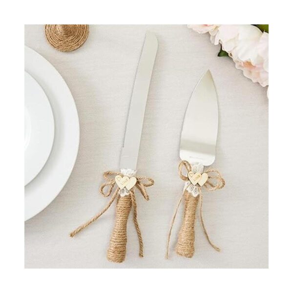 Juego de 4 cuchillos rústicos para pastel de boda y