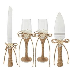 Juego de 4 cuchillos rústicos para pastel de boda y