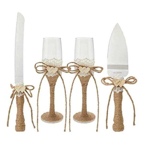 Juego de 4 cuchillos rústicos para pastel de boda y