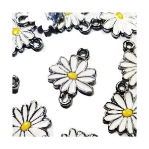 Conector de 12 Little Daisy flor blanca y amarilla Charms_1