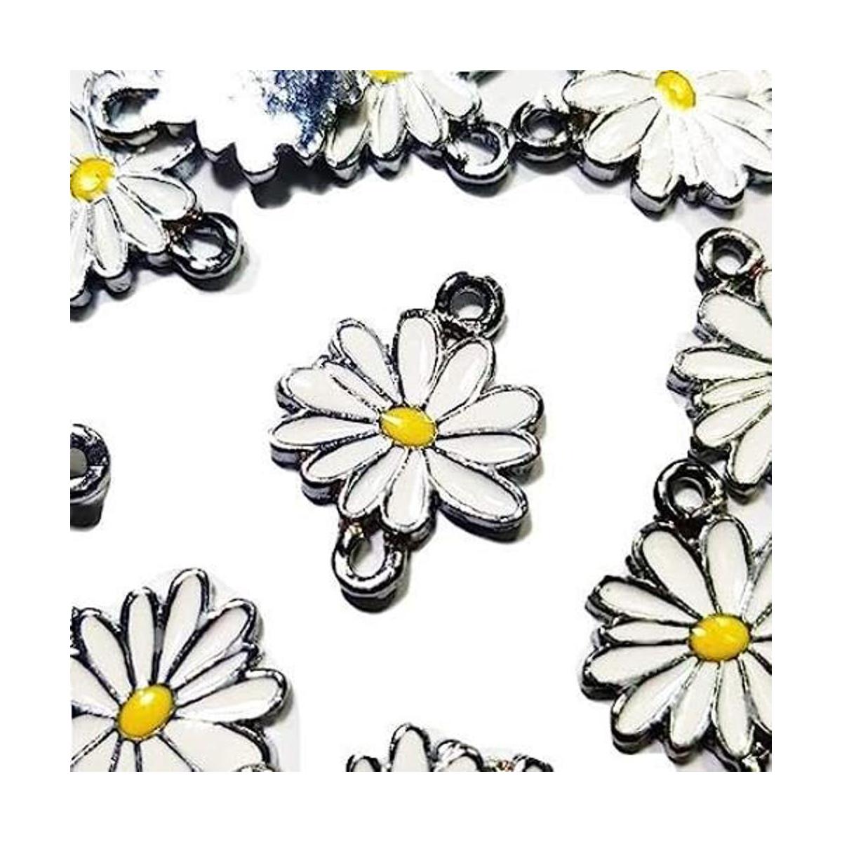 Conector de 12 Little Daisy flor blanca y amarilla Charms