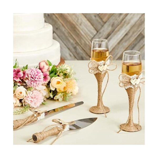 Juego de 4 cuchillos rústicos para pastel de boda y