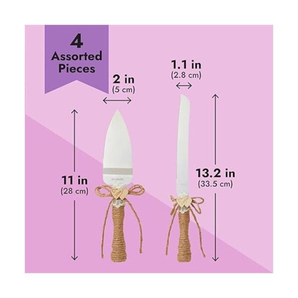 Juego de 4 cuchillos rústicos para pastel de boda y