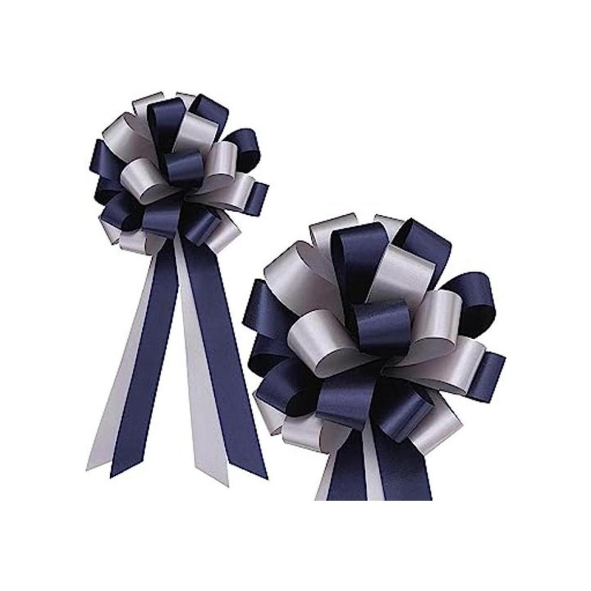 Lazos decorativos azul marino y plateado 8 pulgadas de