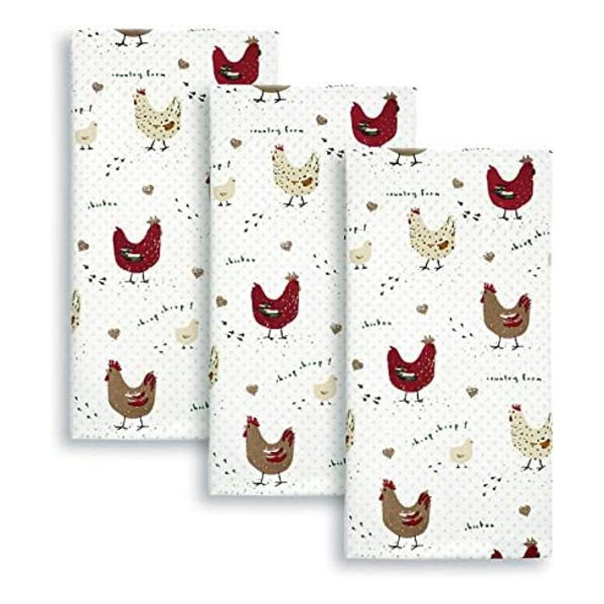 Cackleberry Home Juego de 3 toallas de cocina de pollo de