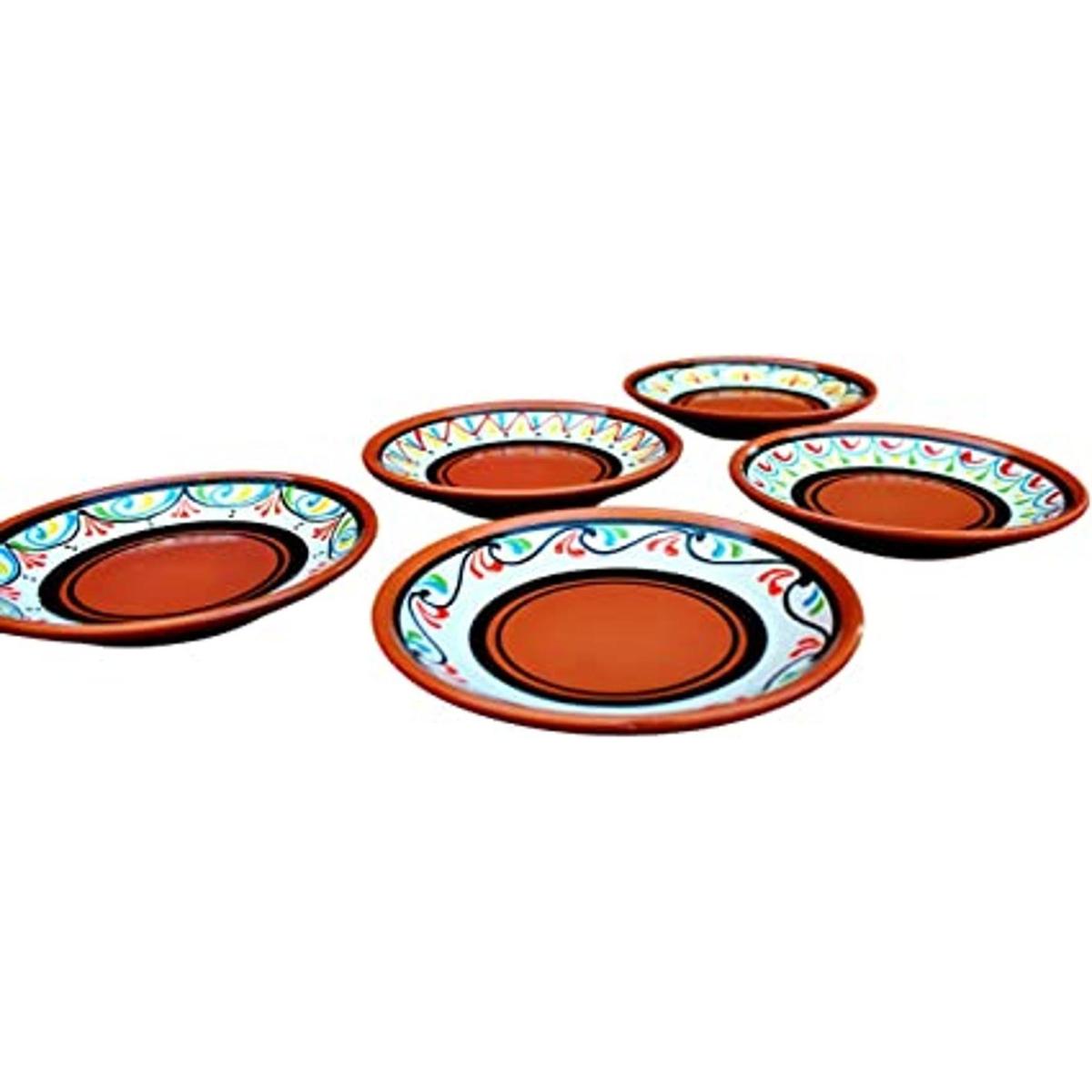 Terracota blanco tapa juego de platos de 5 pintado a