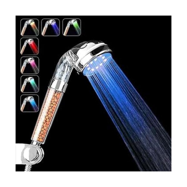 PRUGNA Cabezal de ducha LED con manguera y soporte de