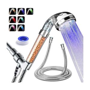 PRUGNA Cabezal de ducha LED con manguera y soporte de