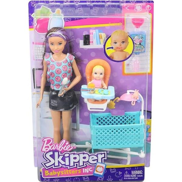 Barbie Juguetes juego de silla alta y cuna con muñeca_6