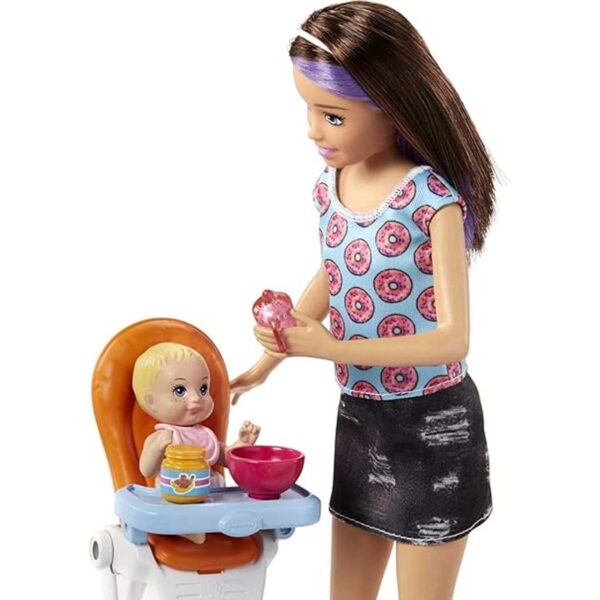 Barbie Juguetes juego de silla alta y cuna con muñeca_4