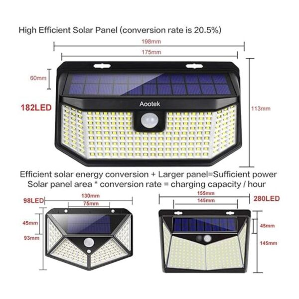 Aootek 182 luces LED solares para exteriores con sensor de_3