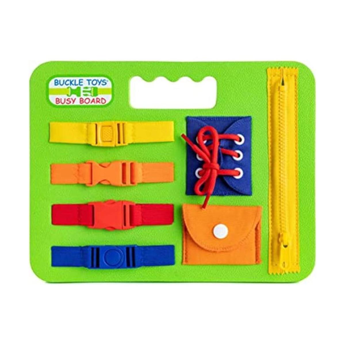 Buckle Toys Juguete de bebé Busy Board aprende a ajustar