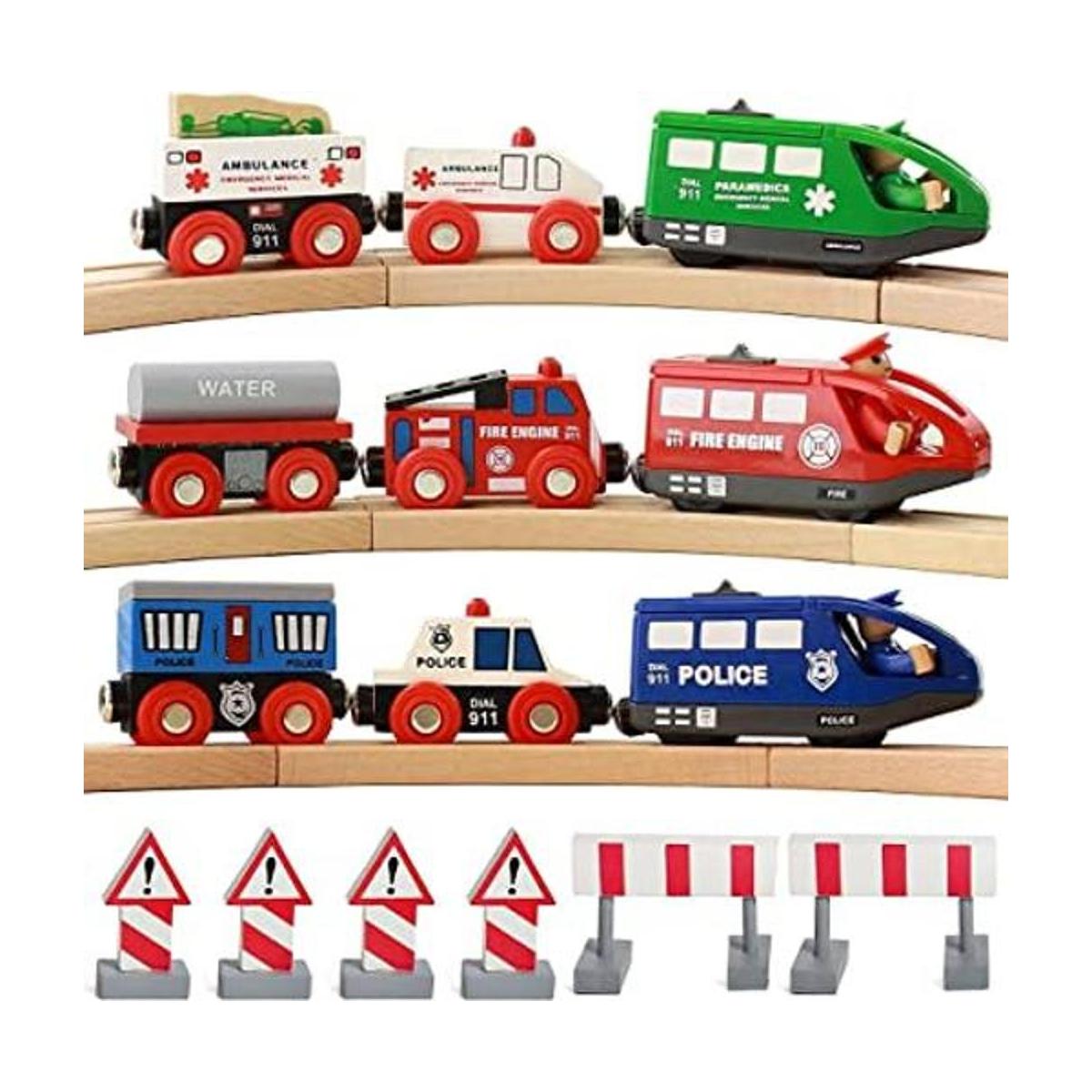 Trenes de rescate con batería de On Track USA. Incluye 3