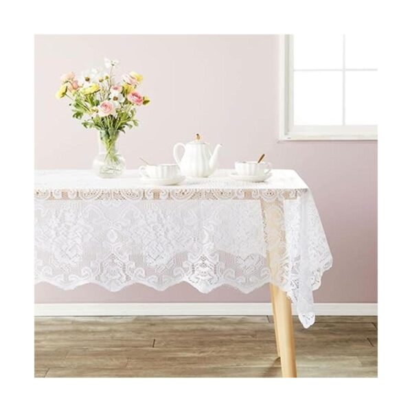 Mantel de encaje blanco para mesas rectangulares estilo
