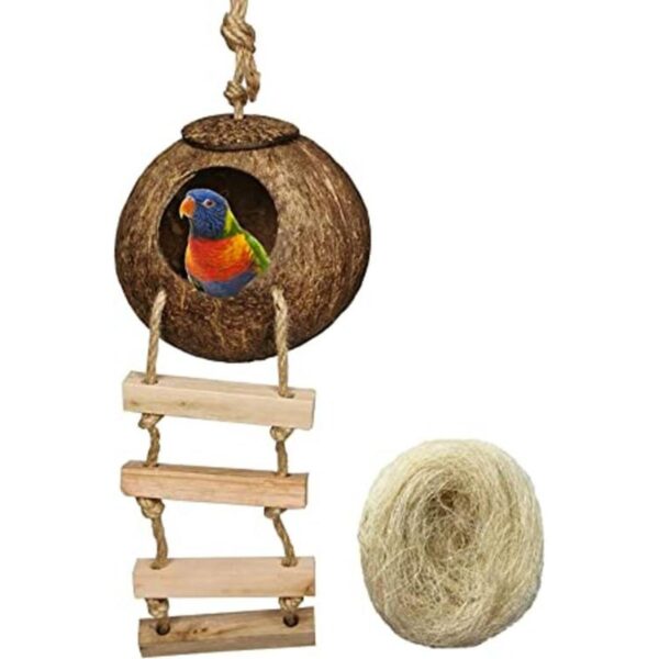 Jaula colgante para pájaros de fibra de coco natural para