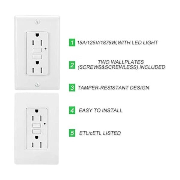 LEOD Toma GFCI de 15 A 125 V TRresistente a