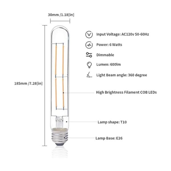 Klarlight Edison T10 Bombilla de filamento vintage de 6 W_4