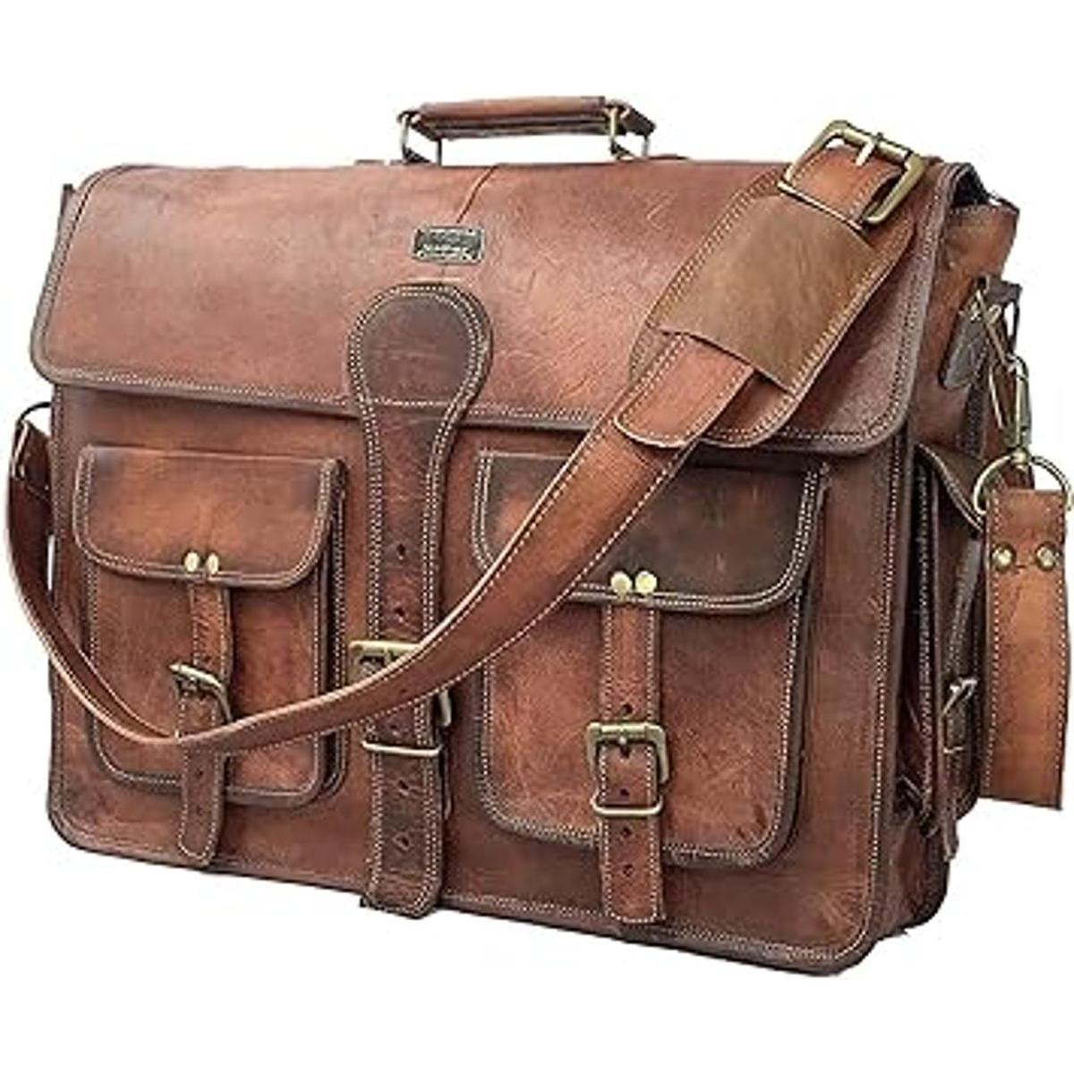 DHK Bolso bandolera de cuero para computadora de 18.0 in