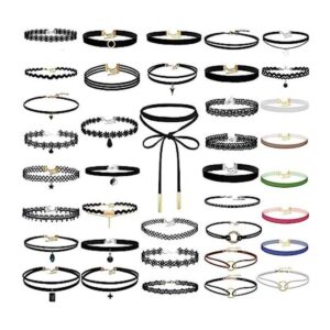 PAXCOO Juego de 50 collares de gargantilla negros para