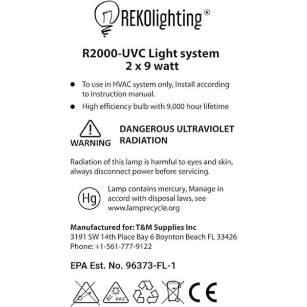 REKO Lighting R2000 purificador de aire toda la casa Uv