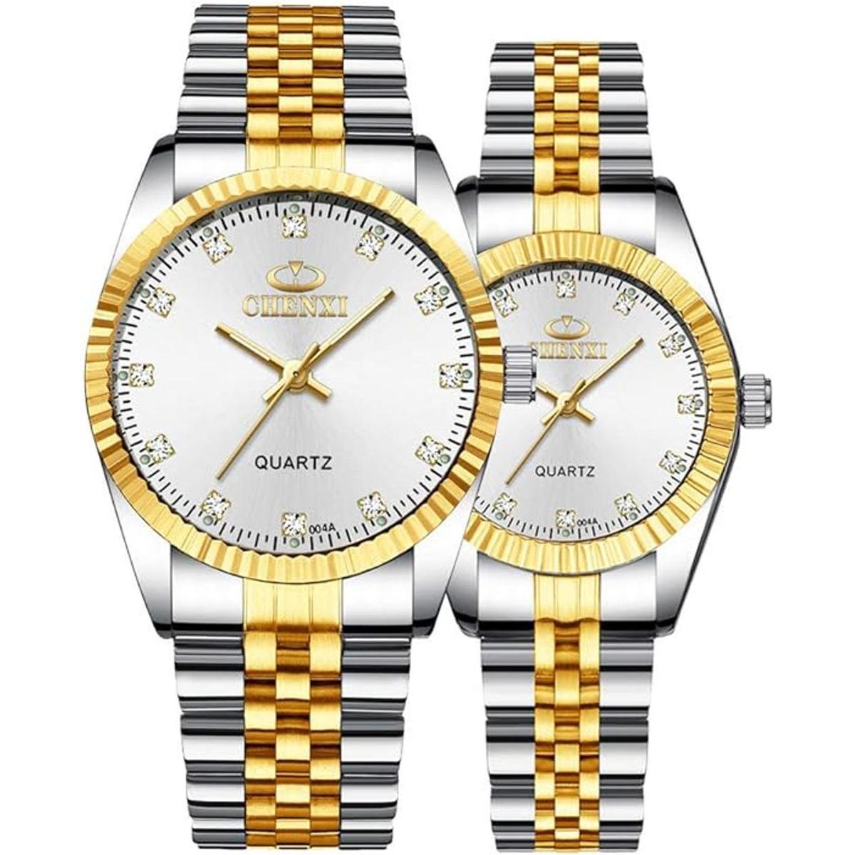 Marca suiza reloj de dos tonos hombres mujeres oro plata