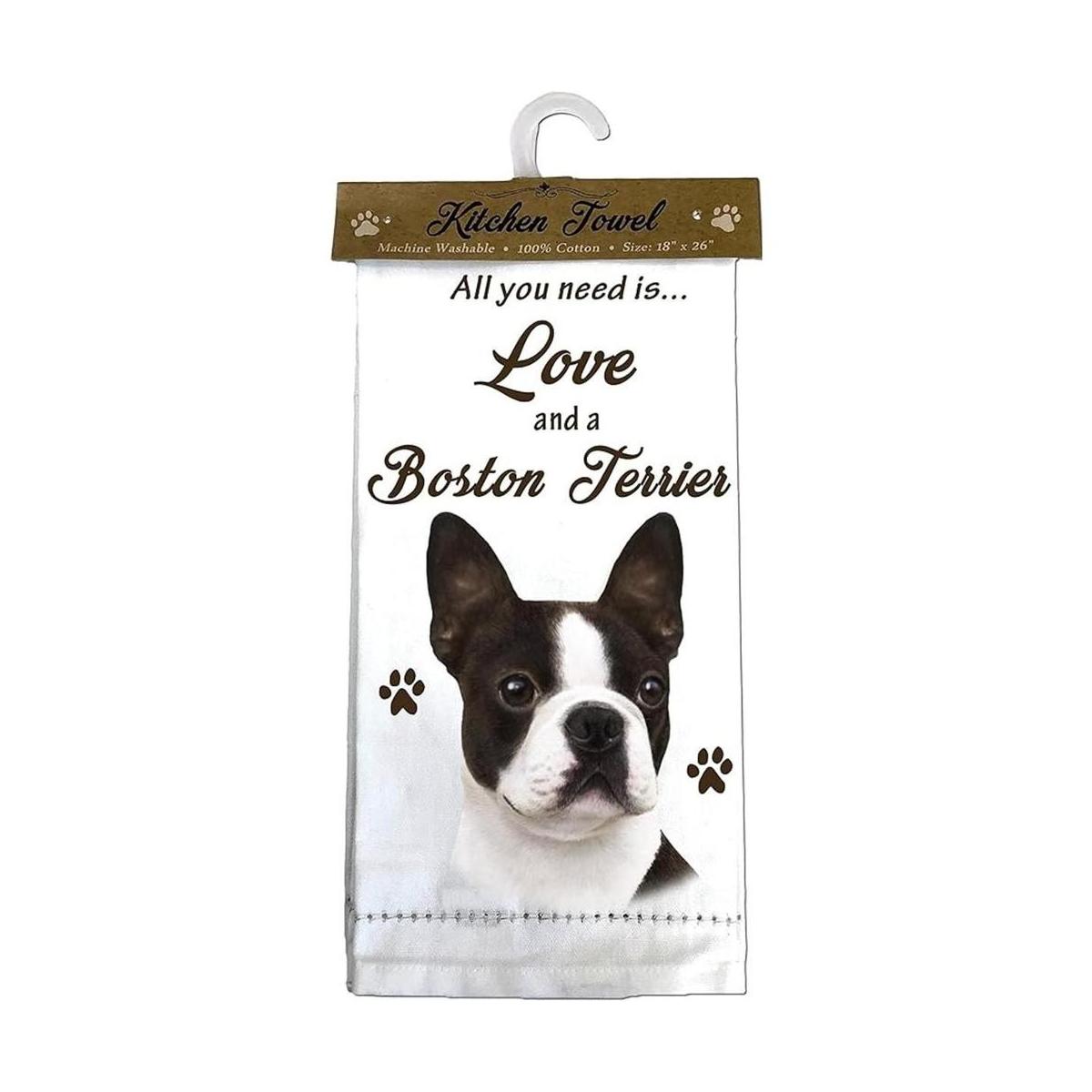 ES Pets Boston Terrier Toalla de cocina color blanco